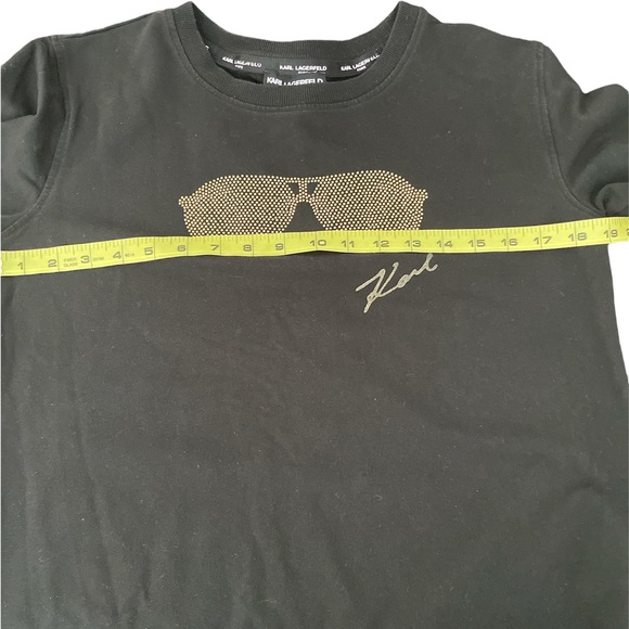 Karl Lagerfeld, Gold Tone Sunglasses on Black long sleeve Top, Size PSmall - Picture 7 of 9